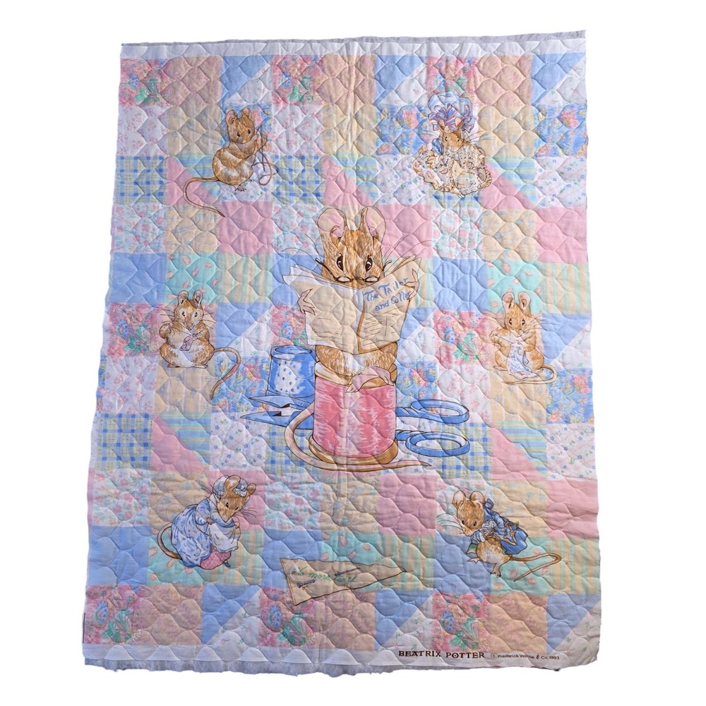 Vtg 1993 Beatrix Potter Tailor Gloucester Quilted Fabric Panel 44x34 Unfinished